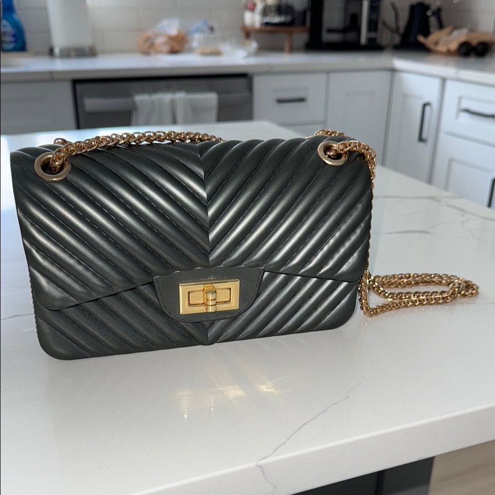 Grey Quilted Chain Bag